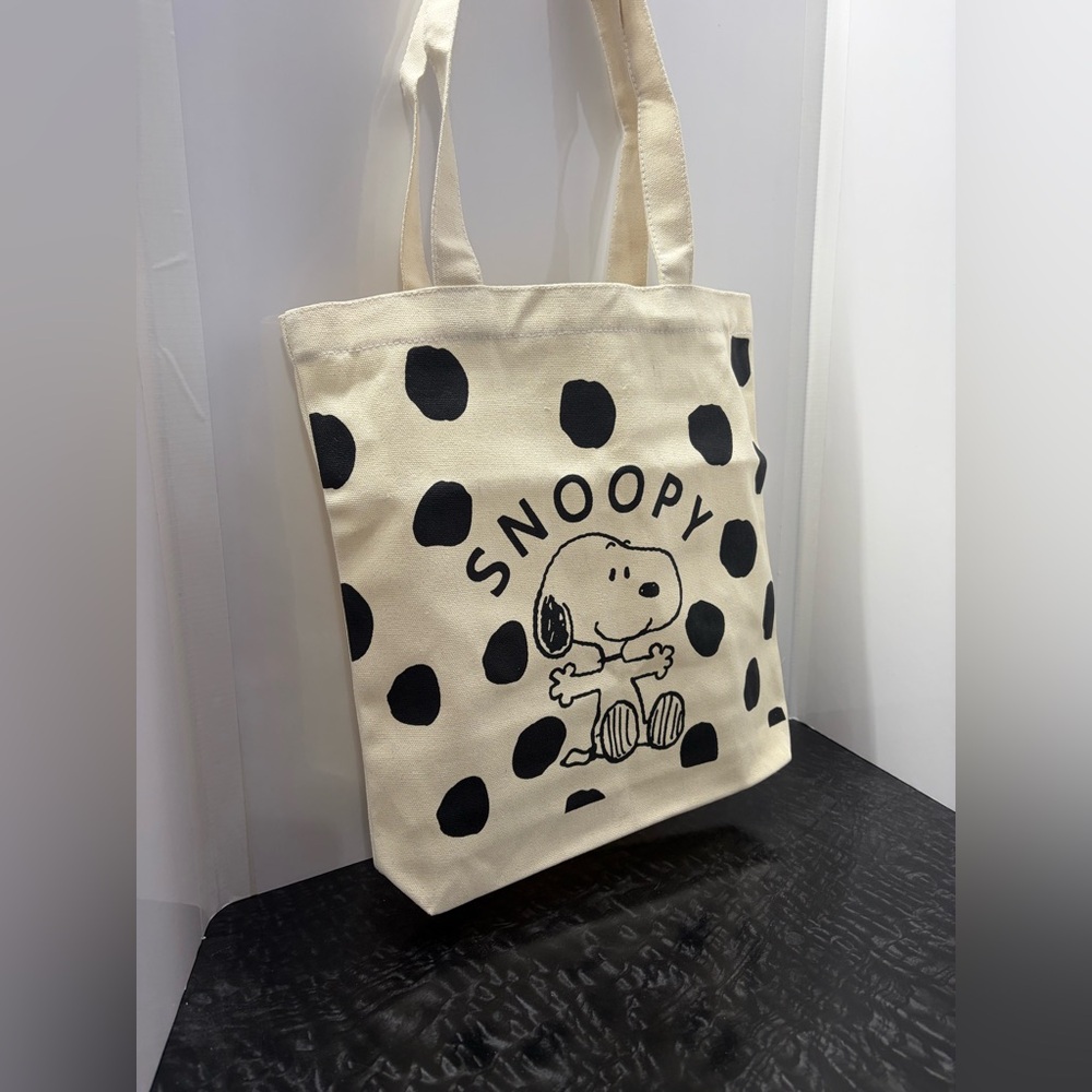 Snoopy Cream & Black Polka Dot Canvas Tote